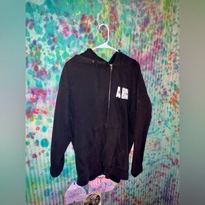 Black Zip-Up Hoodie with White Logo